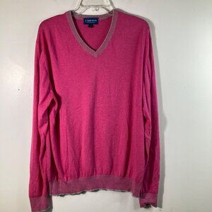 Mens J Lawrence Khakis Carmel V Neck Cotton Cashmere Sweater Pink Gray XL